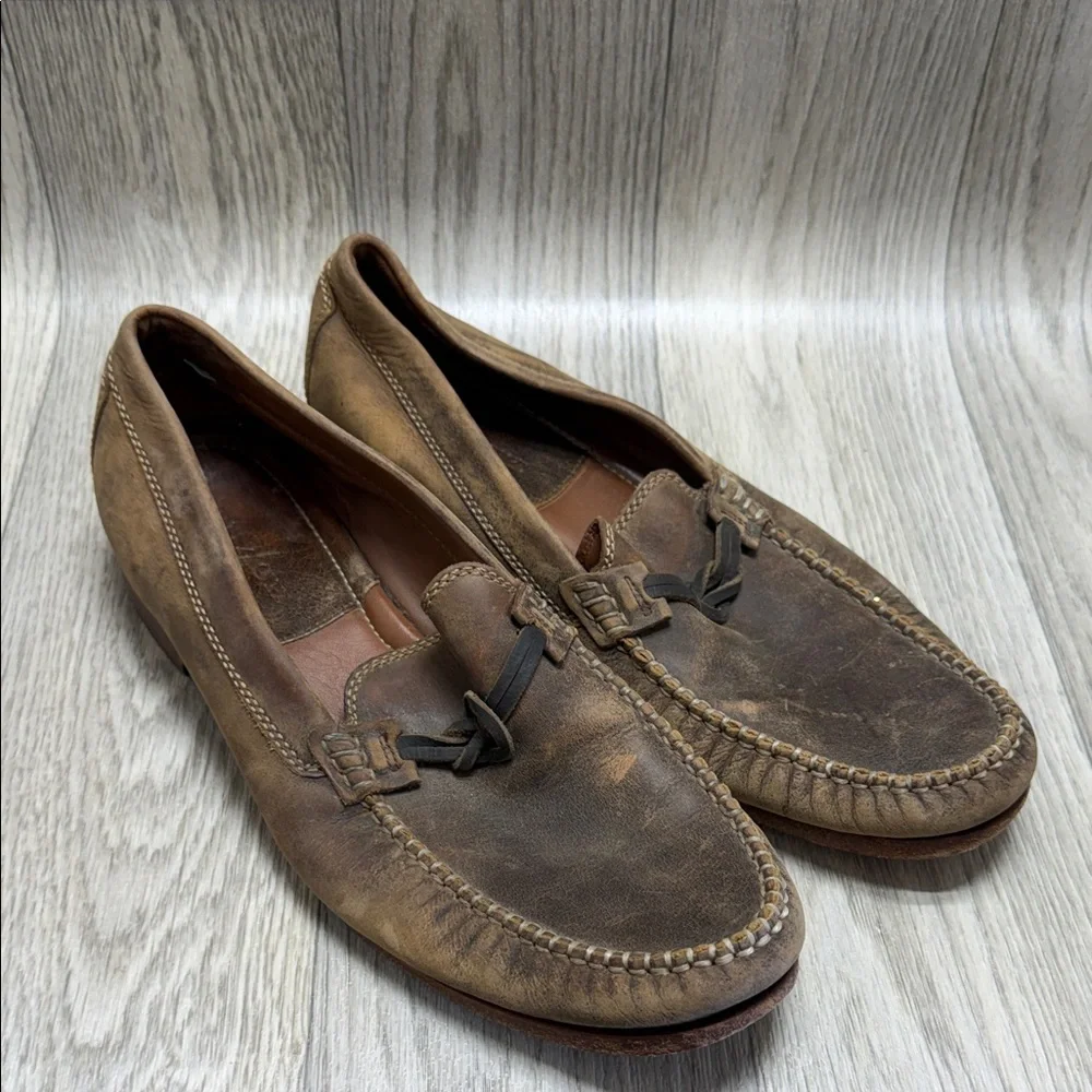 Trask Loafers Brown Distressed Western Casual Dress Shoes